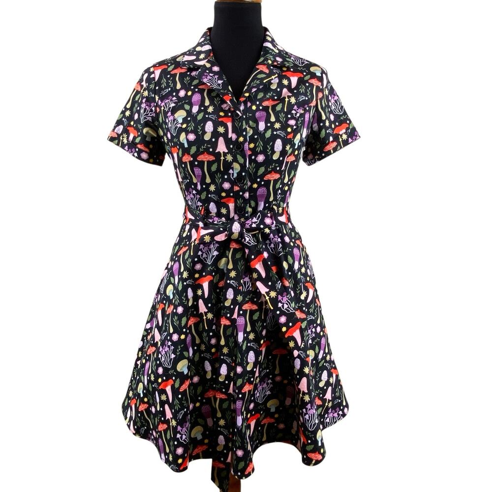 Eva Rose Mushroom Shirtwaist Dress Size M Flaw Cotton